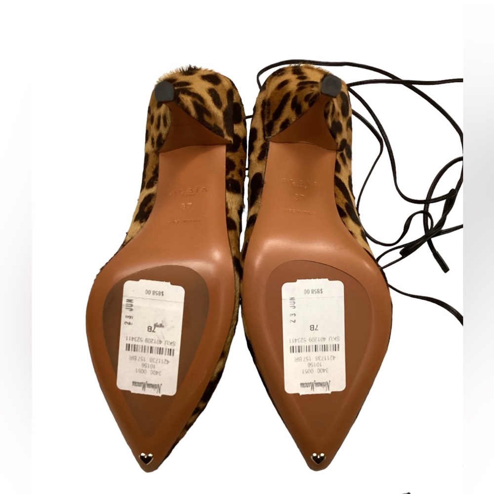 NWT ALAÏA Leopard Print Leather Trim Ankle-Wrap Pumps Brown & Black Size US 7 - Picture 15 of 16
